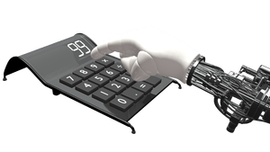 robot hand on calculator
